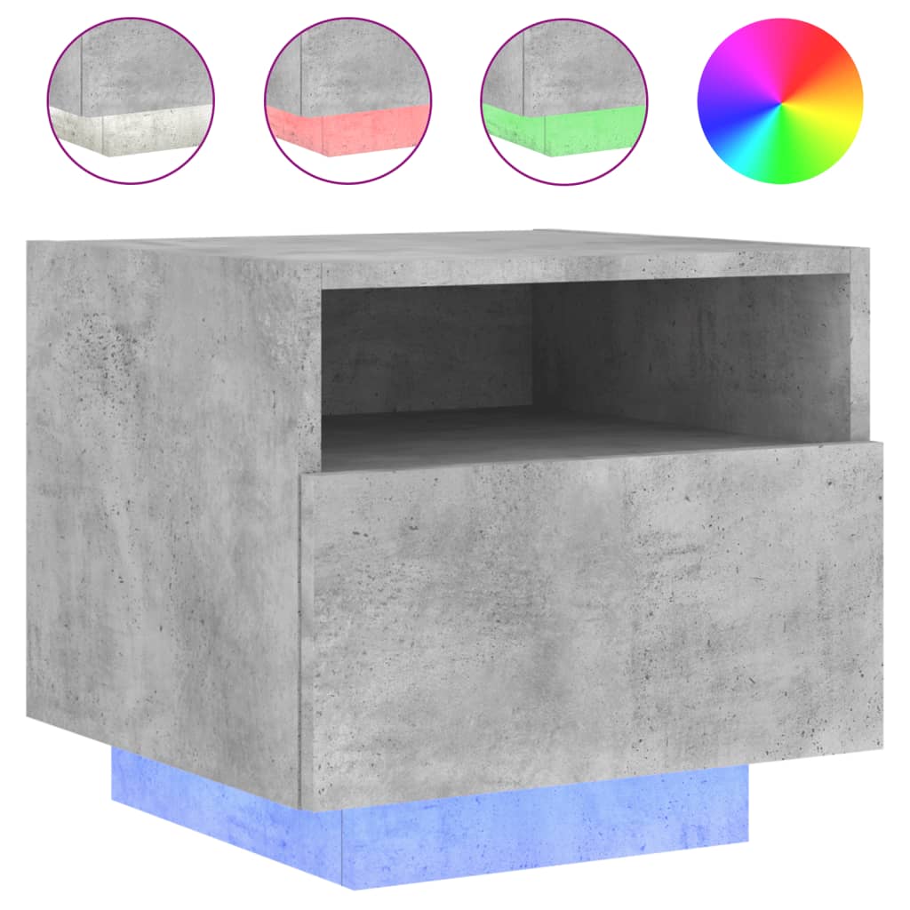 Nachttisch mit LED-Leuchten Betongrau 40x39x37 cm