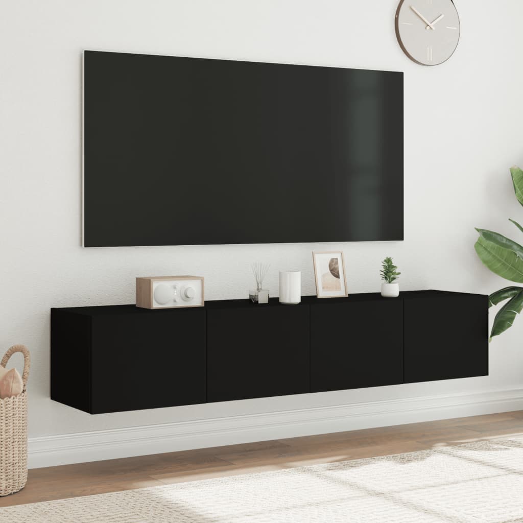 TV-Wandschränke mit LED-Leuchten 2 Stk. Schwarz 80x35x31 cm