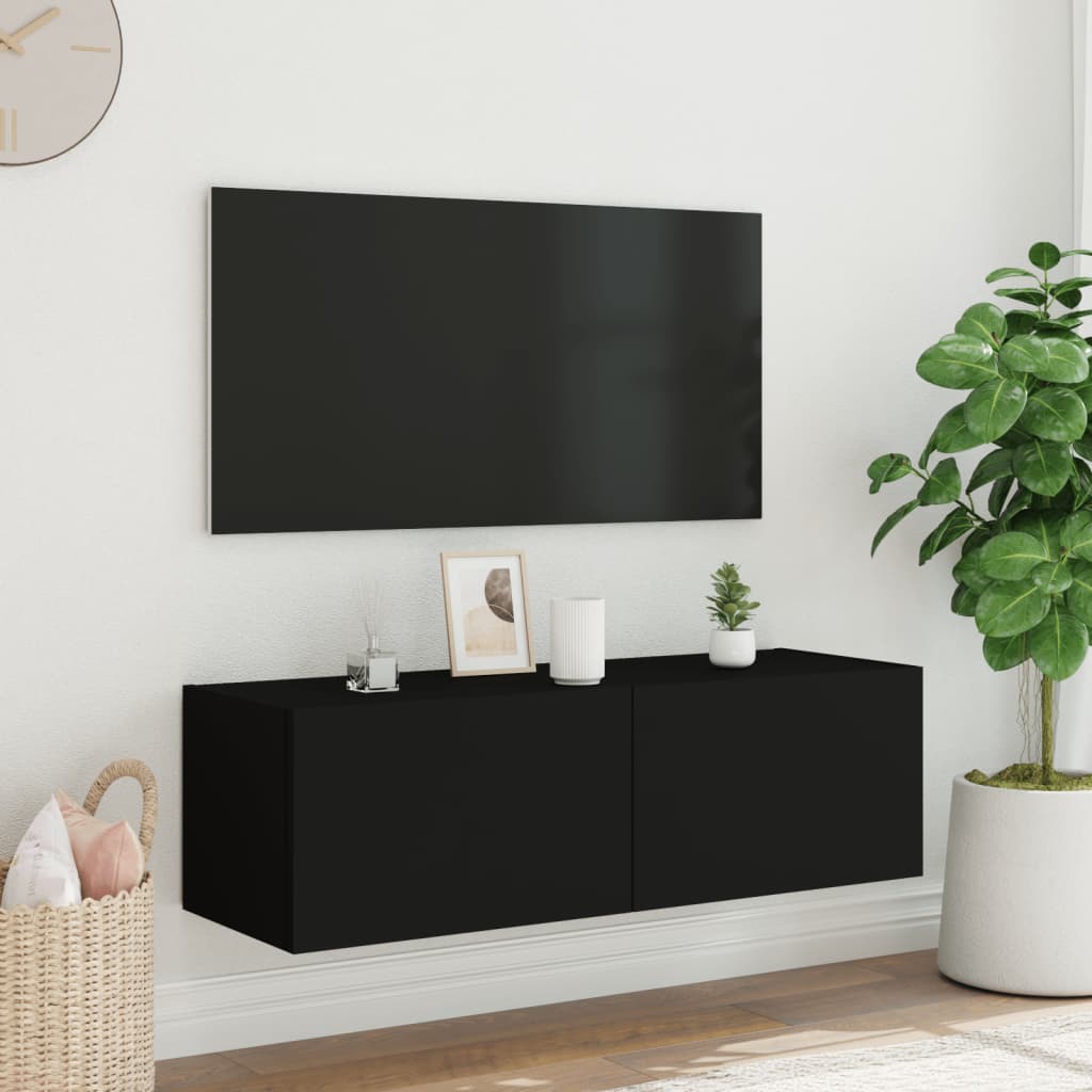 TV-Wandschrank mit LED-Leuchten Schwarz 100x35x31 cm