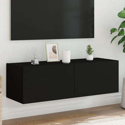 TV-Wandschrank mit LED-Leuchten Schwarz 100x35x31 cm