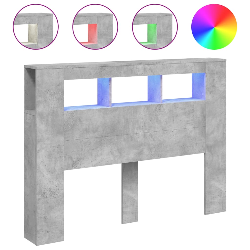 LED-Kopfteil Betongrau 140x18,5x103,5 cm Holzwerkstoff