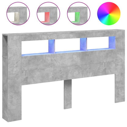 LED-Kopfteil Betongrau 180x18,5x103,5 cm Holzwerkstoff