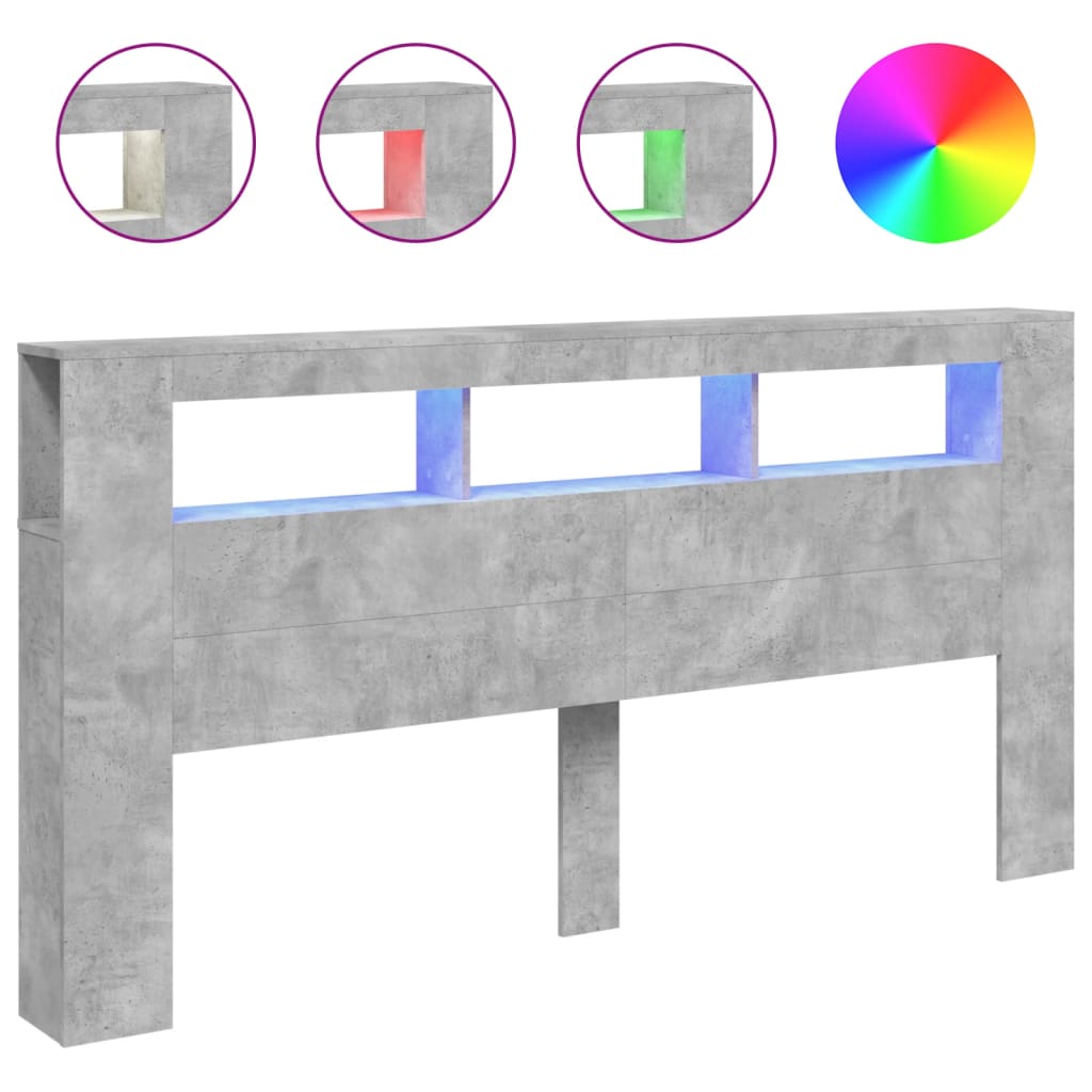 LED-Kopfteil Betongrau 200x18,5x103,5 cm Holzwerkstoff