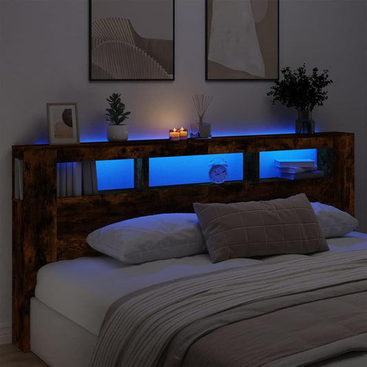 LED-Kopfteil Räuchereiche 220x18,5x103,5 cm Holzwerkstoff