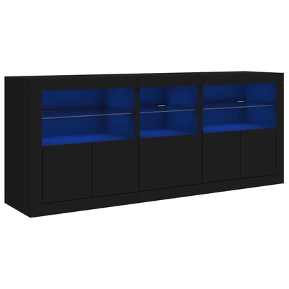 Sideboard mit LED-Leuchten Schwarz 162x37x67 cm