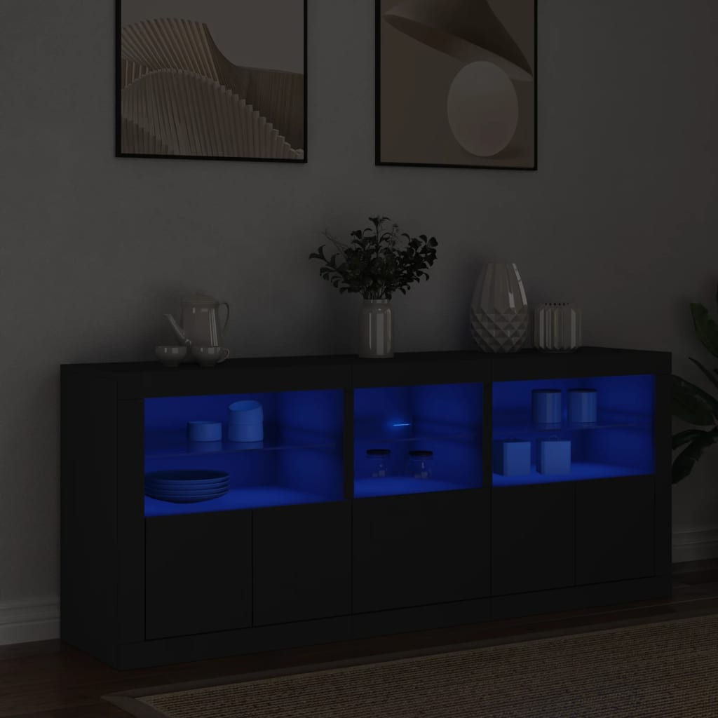 Sideboard mit LED-Leuchten Schwarz 162x37x67 cm