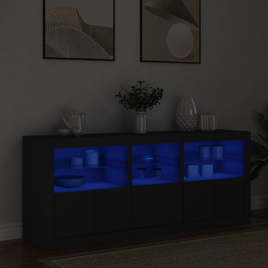 Sideboard mit LED-Leuchten Schwarz 162x37x67 cm