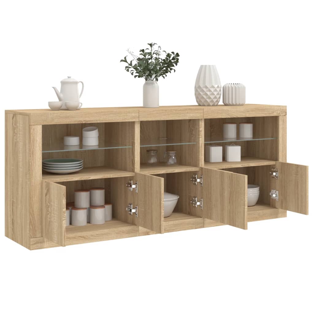 Sideboard mit LED-Leuchten Sonoma-Eiche 162x37x67 cm