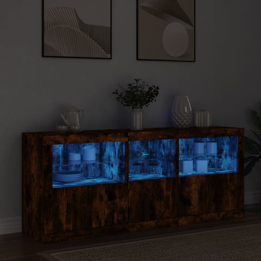 Sideboard mit LED-Leuchten Räuchereiche 162x37x67 cm