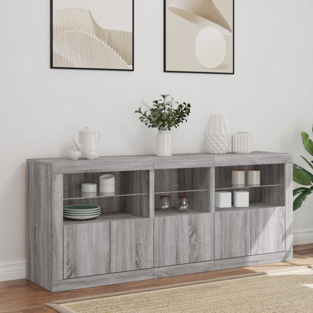 Sideboard mit LED-Leuchten Grau Sonoma 162x37x67 cm