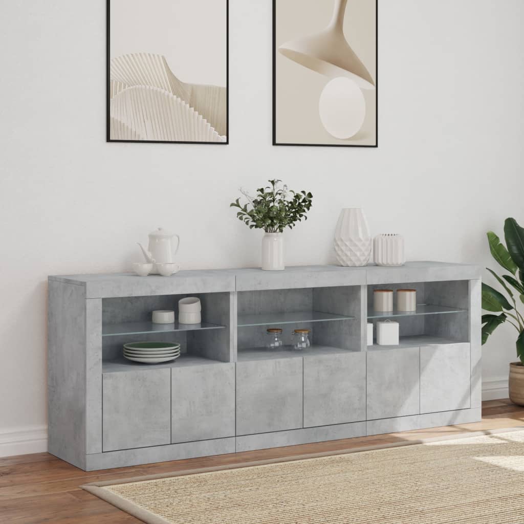 Sideboard mit LED-Leuchten Betongrau 181,5x37x67 cm