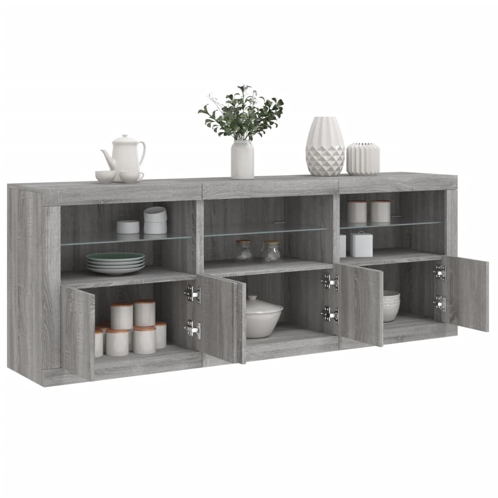 Sideboard mit LED-Leuchten Grau Sonoma 181,5x37x67 cm