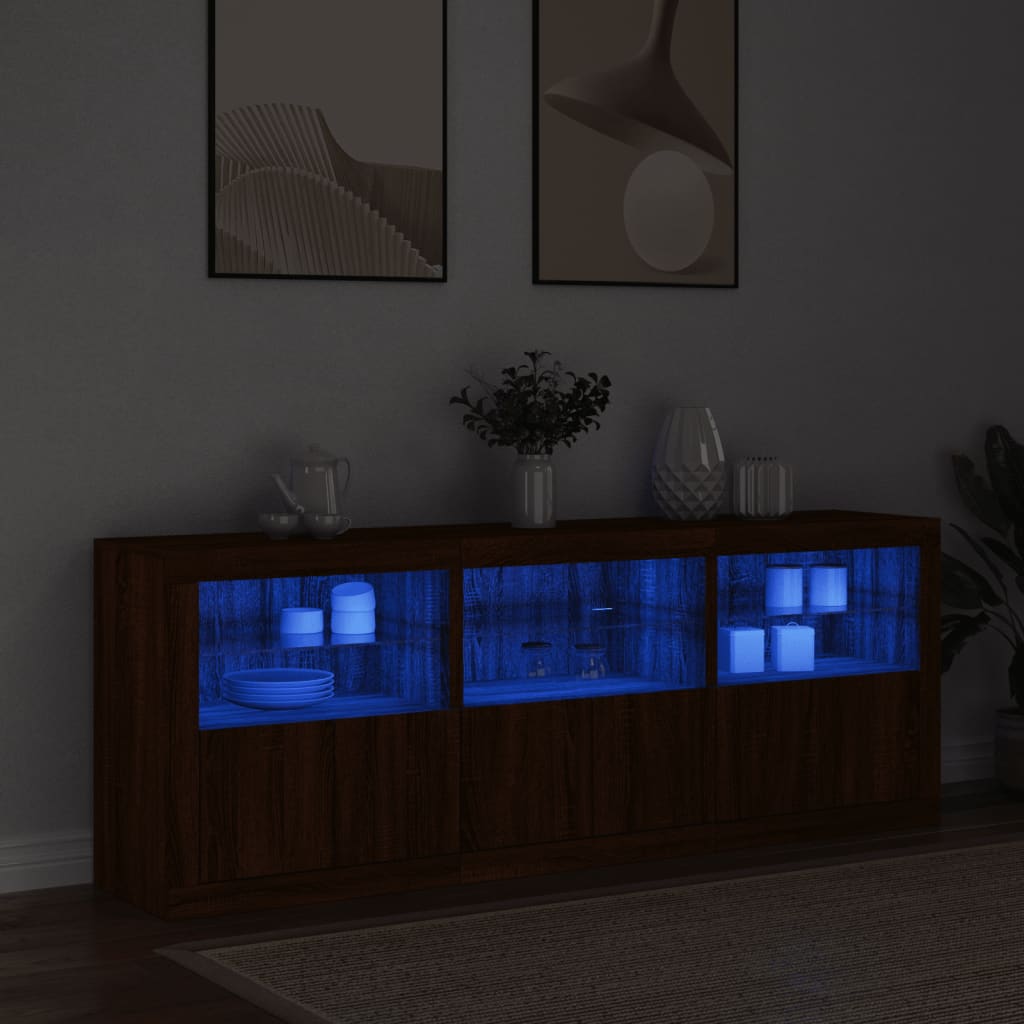 Sideboard mit LED-Leuchten Braun Eichen-Optik 181,5x37x67 cm