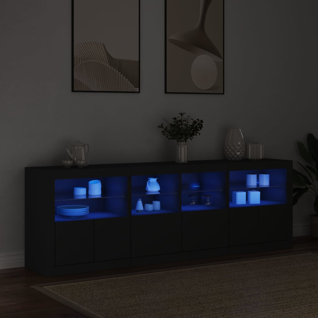 Sideboard mit LED-Leuchten Schwarz 202x37x67 cm