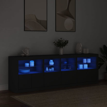 Sideboard mit LED-Leuchten Schwarz 202x37x67 cm