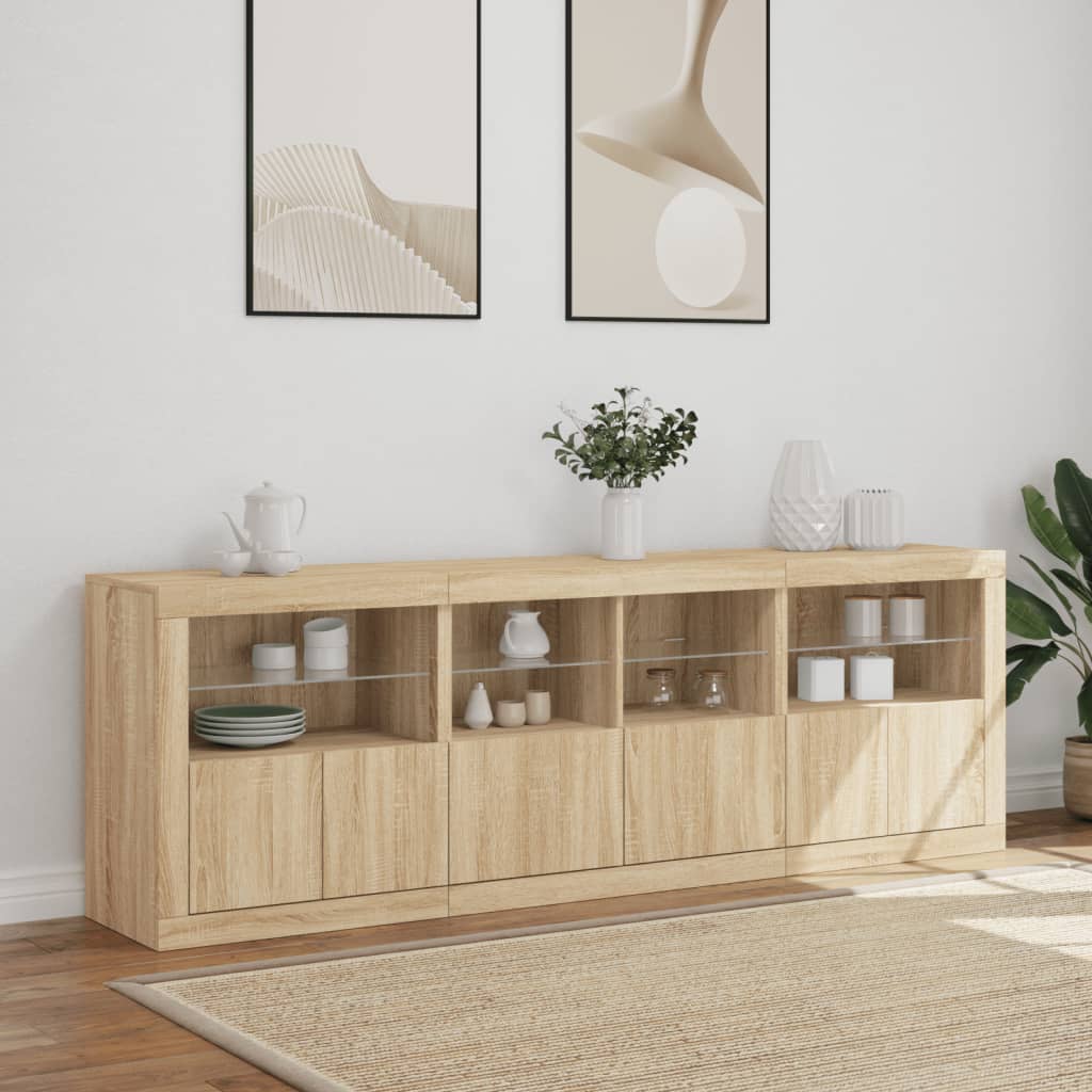 Sideboard mit LED-Leuchten Sonoma-Eiche 202x37x67 cm