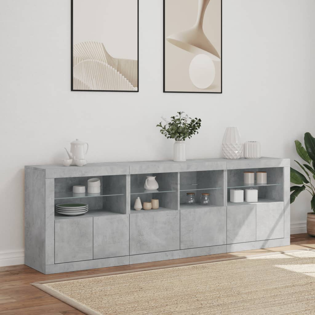 Sideboard mit LED-Leuchten Betongrau 202x37x67 cm