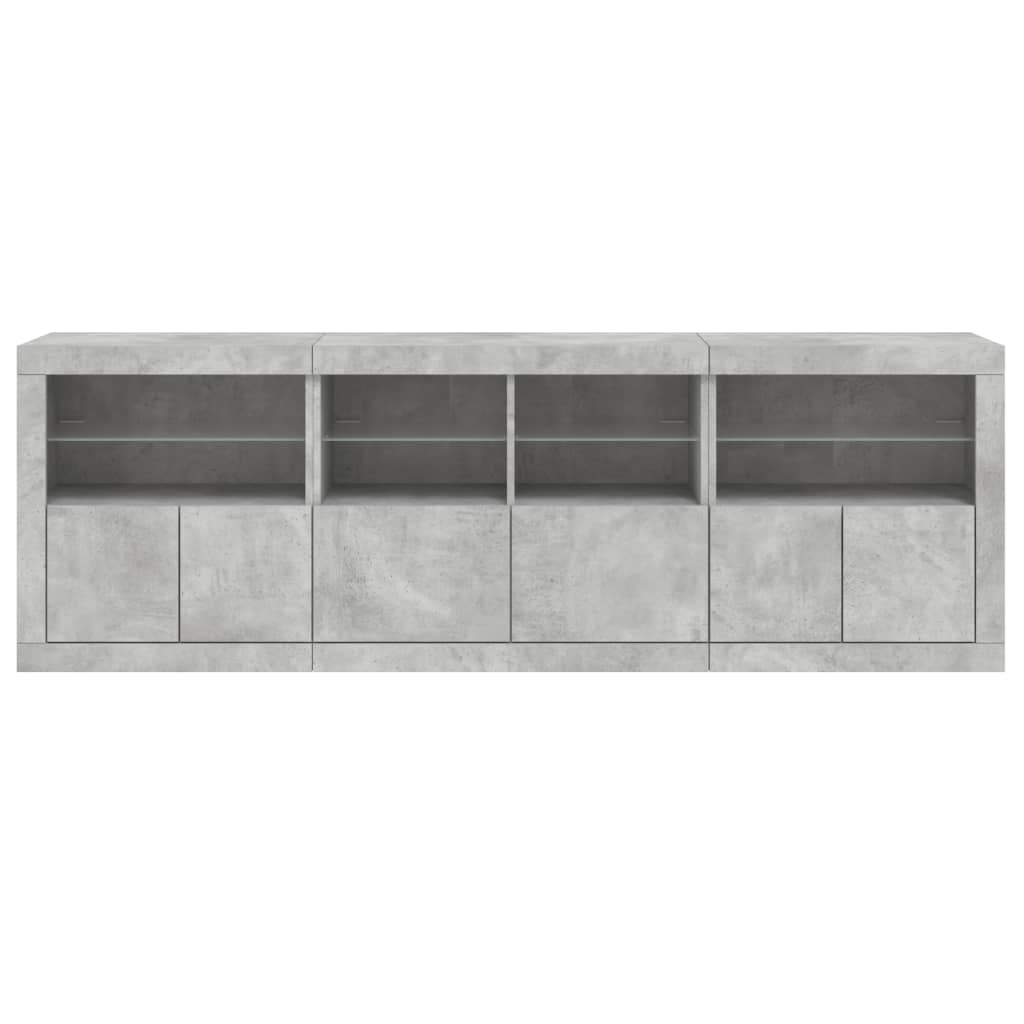 Sideboard mit LED-Leuchten Betongrau 202x37x67 cm