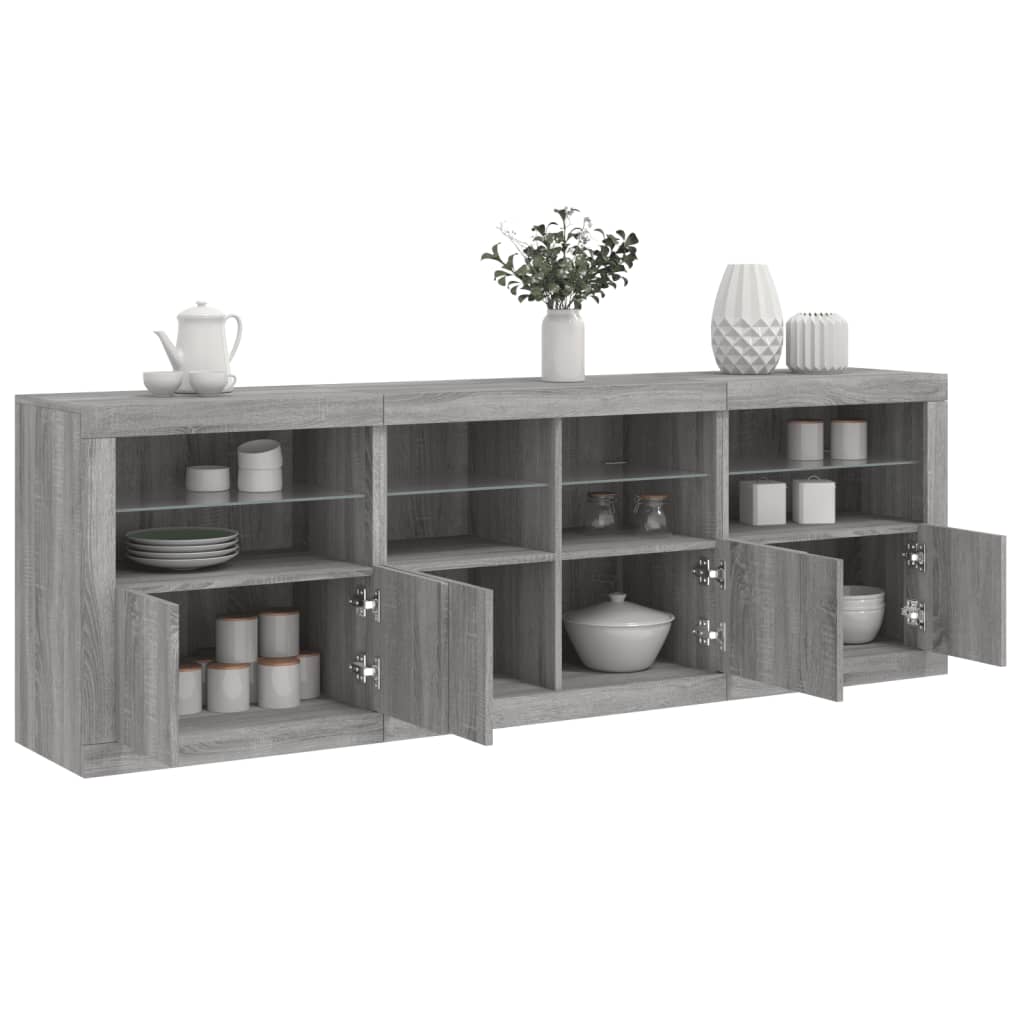 Sideboard mit LED-Leuchten Grau Sonoma 202x37x67 cm