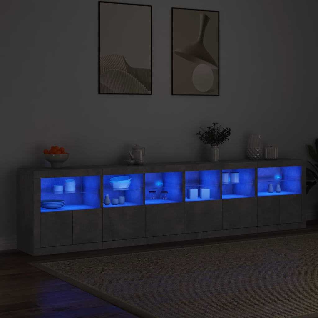 Sideboard mit LED-Leuchten Betongrau 283x37x67 cm