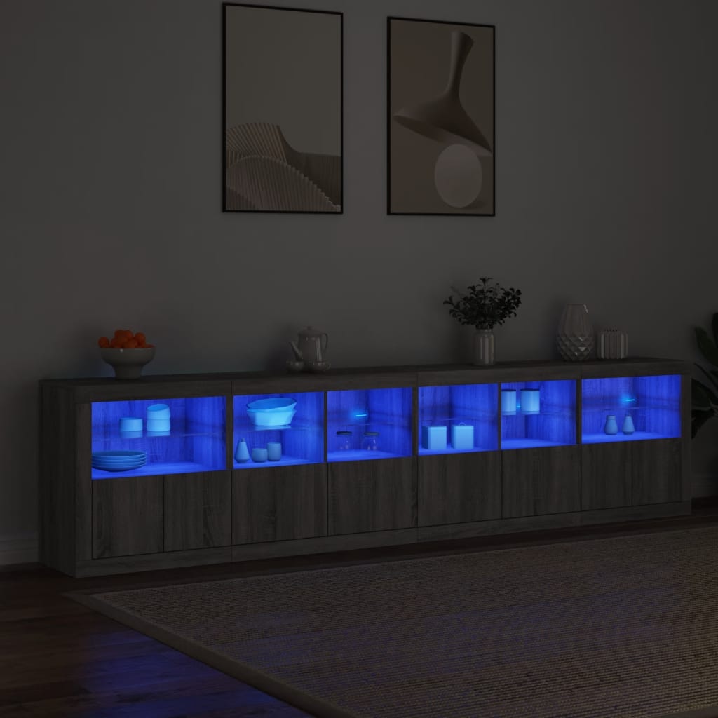 Sideboard mit LED-Leuchten Grau Sonoma 283x37x67 cm