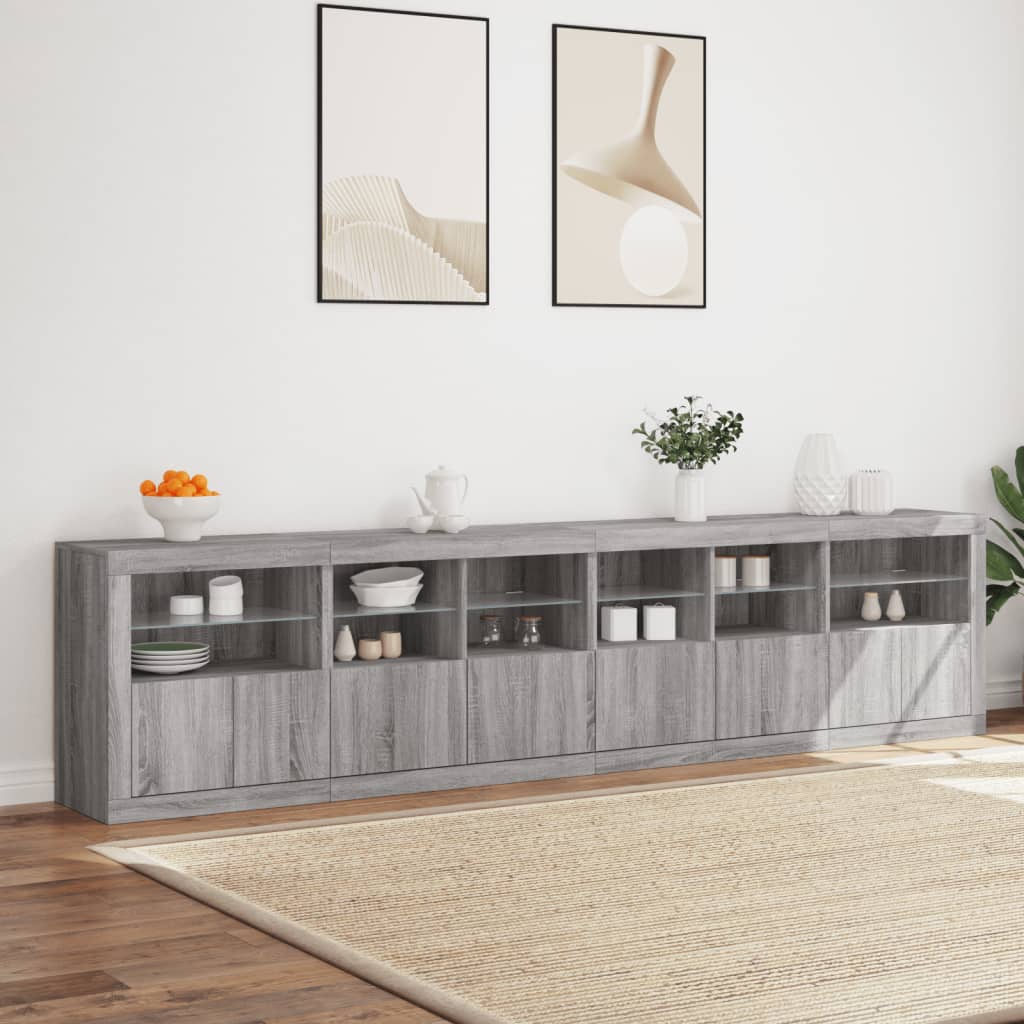 Sideboard mit LED-Leuchten Grau Sonoma 283x37x67 cm