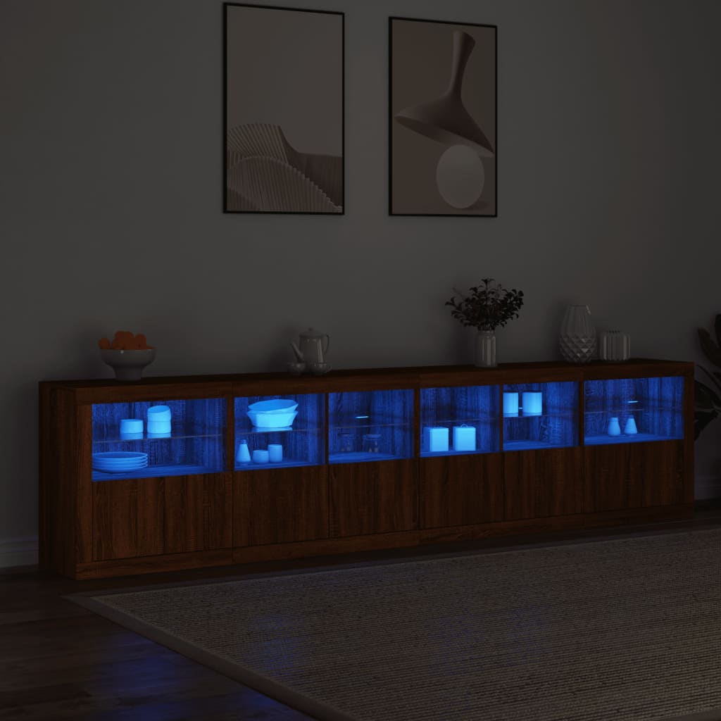 Sideboard mit LED-Leuchten Braun Eichen-Optik 283x37x67 cm