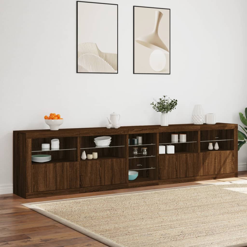 Sideboard mit LED-Leuchten Braun Eichen-Optik 283x37x67 cm