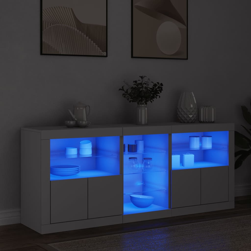 Sideboard mit LED-Leuchten Weiß 162x37x67 cm