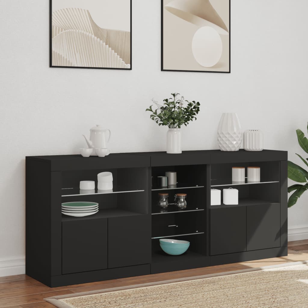 Sideboard mit LED-Leuchten Schwarz 162x37x67 cm