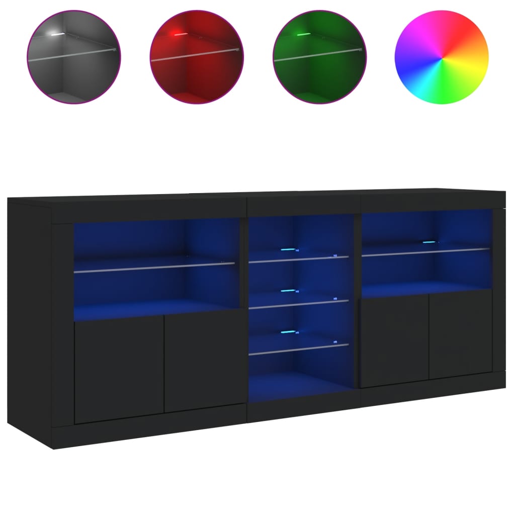 Sideboard mit LED-Leuchten Schwarz 162x37x67 cm