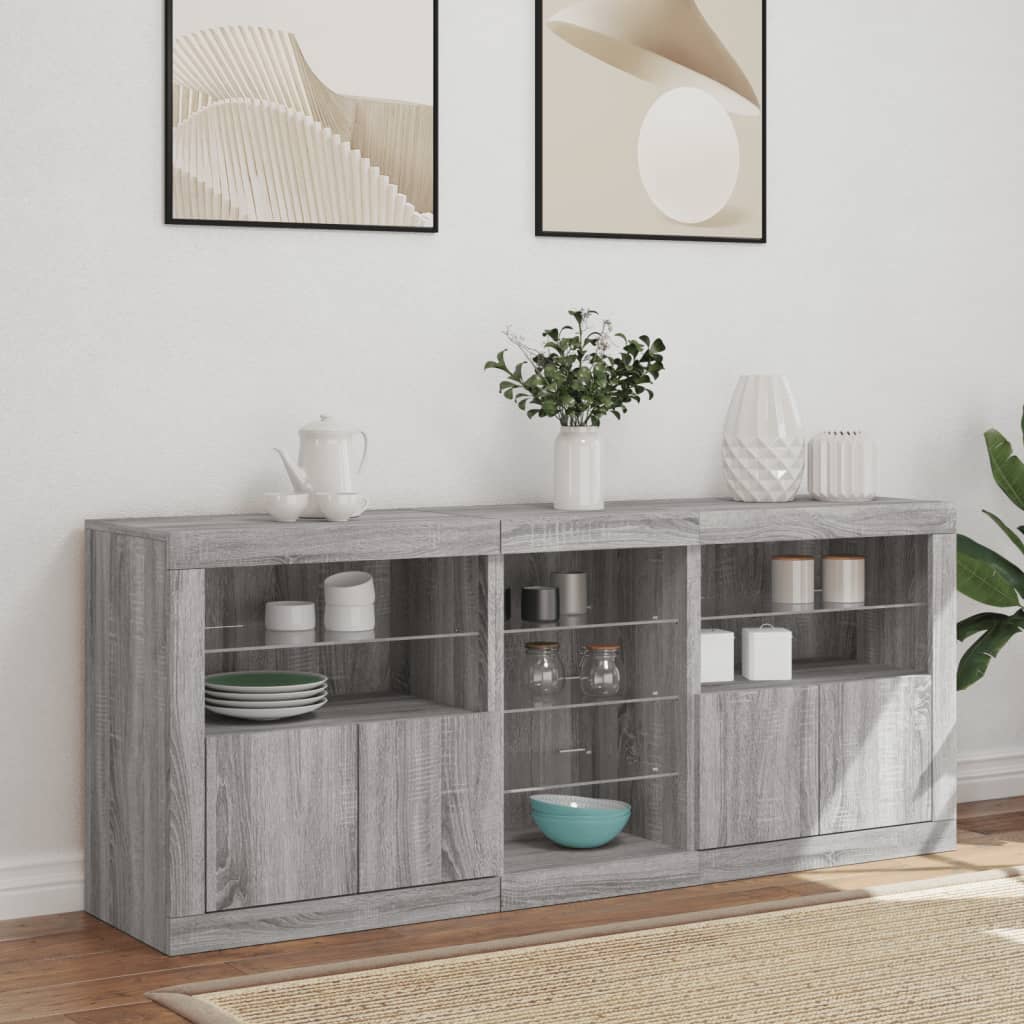 Sideboard mit LED-Leuchten Grau Sonoma 162x37x67 cm