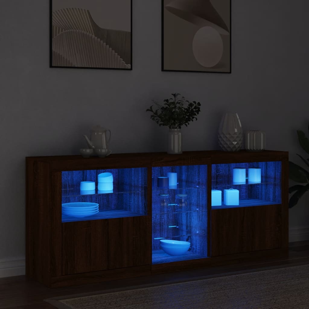 Sideboard mit LED-Leuchten Braun Eichen-Optik 162x37x67 cm