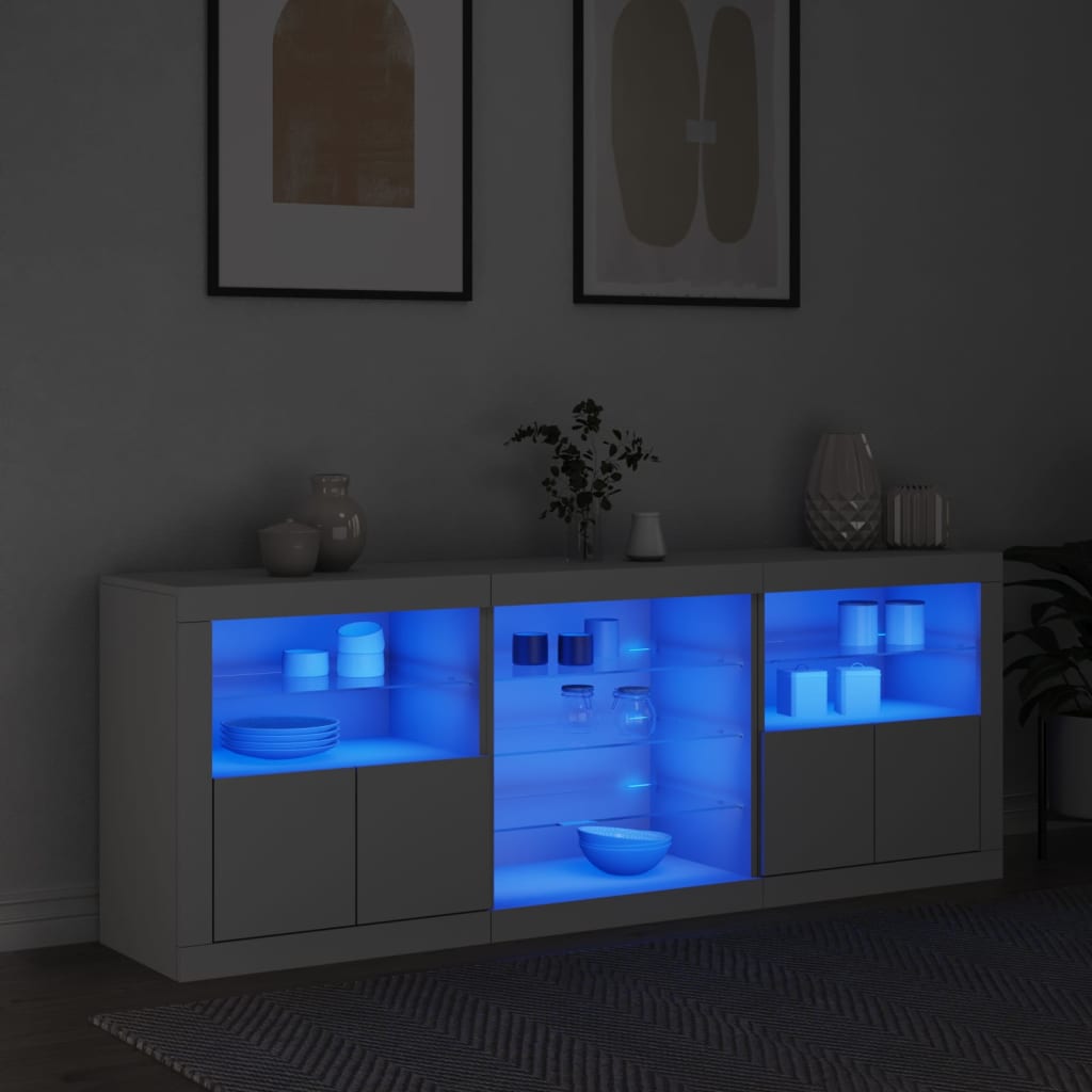 Sideboard mit LED-Leuchten Weiß 181,5x37x67 cm