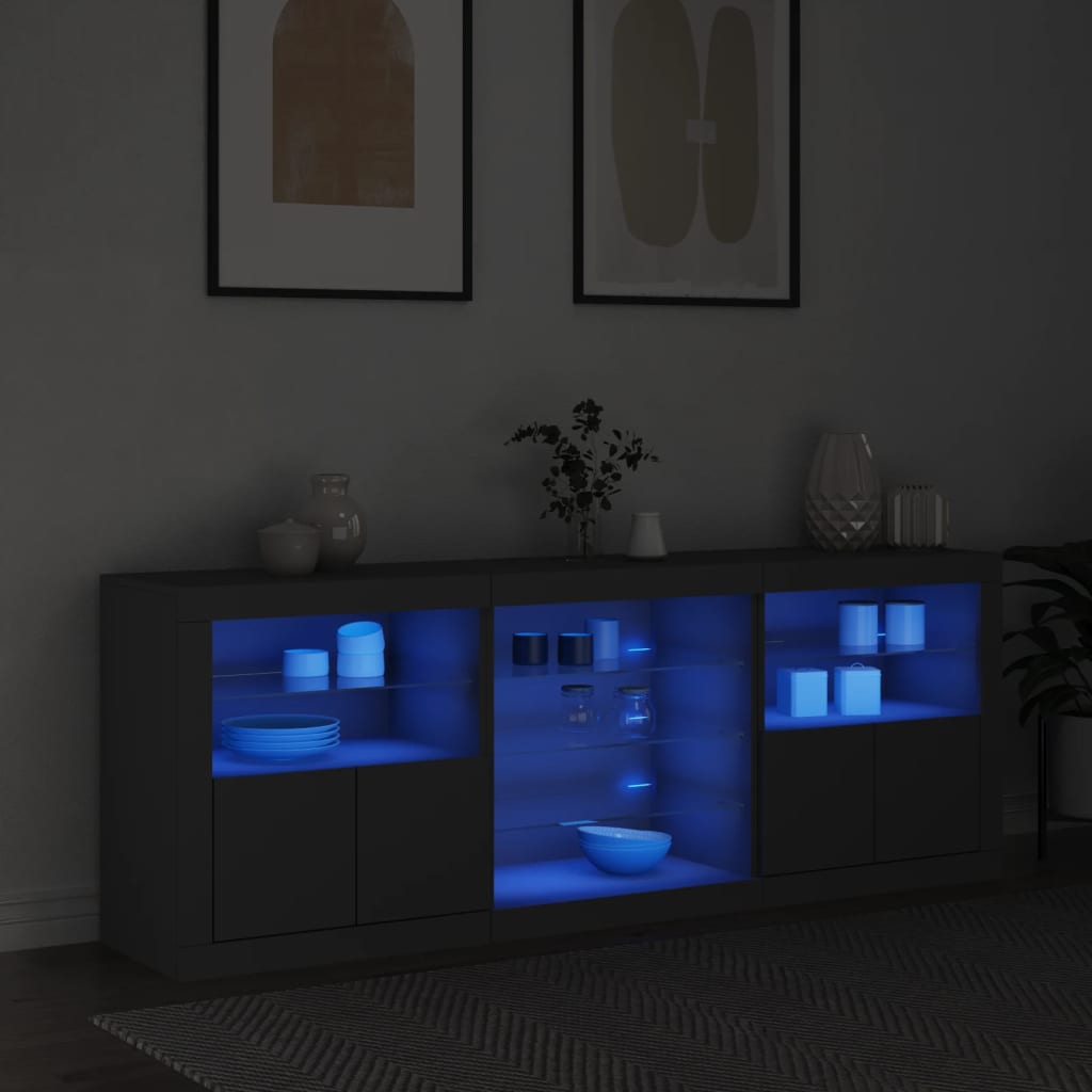 Sideboard mit LED-Leuchten Schwarz 181,5x37x67 cm