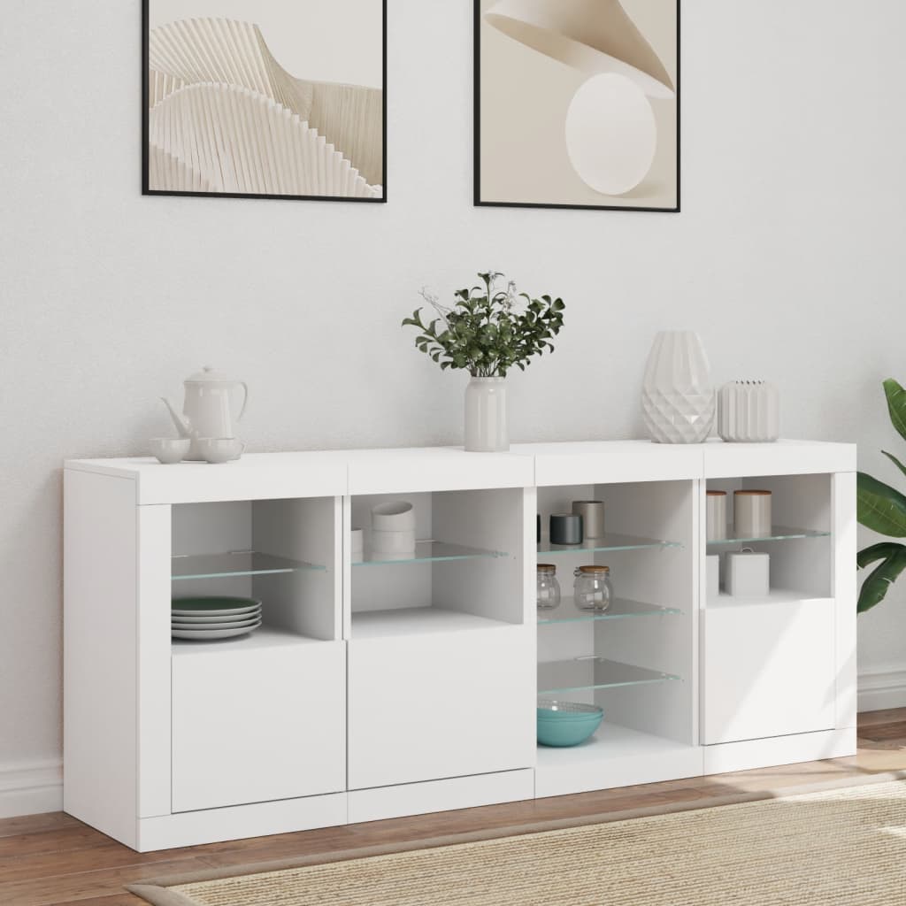 Sideboard mit LED-Leuchten Weiß 164x37x67 cm