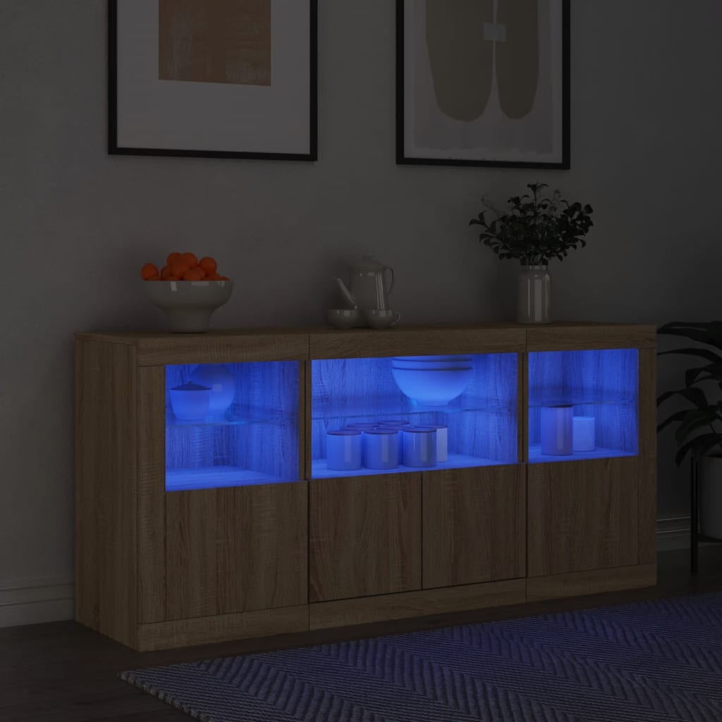 Sideboard mit LED-Leuchten Sonoma-Eiche 142,5x37x67 cm