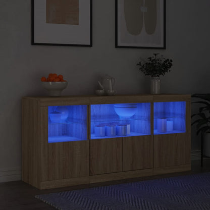 Sideboard mit LED-Leuchten Sonoma-Eiche 142,5x37x67 cm