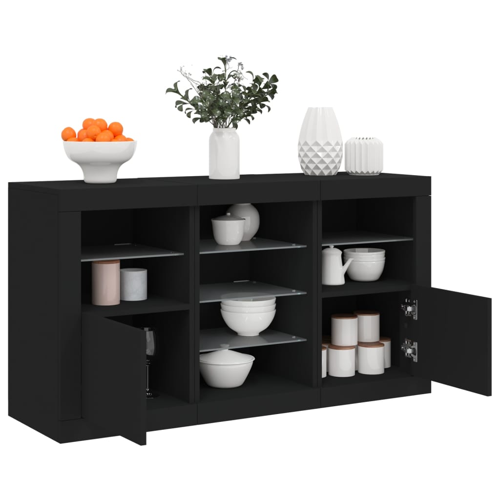 Sideboard mit LED-Leuchten Schwarz 123x37x67 cm