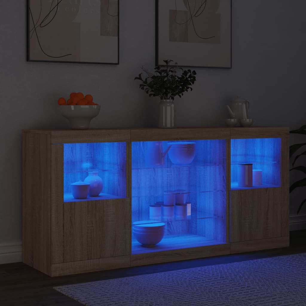 Sideboard mit LED-Leuchten Sonoma-Eiche 142,5x37x67 cm