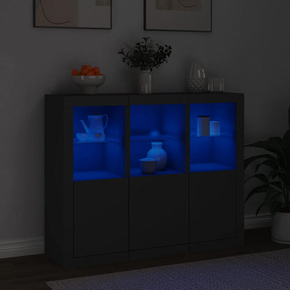 Sideboards mit LED-Leuchten 3 Stk. Schwarz Holzwerkstoff