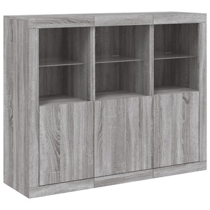 Sideboards mit LED-Leuchten 3 Stk. Grau Sonoma Holzwerkstoff