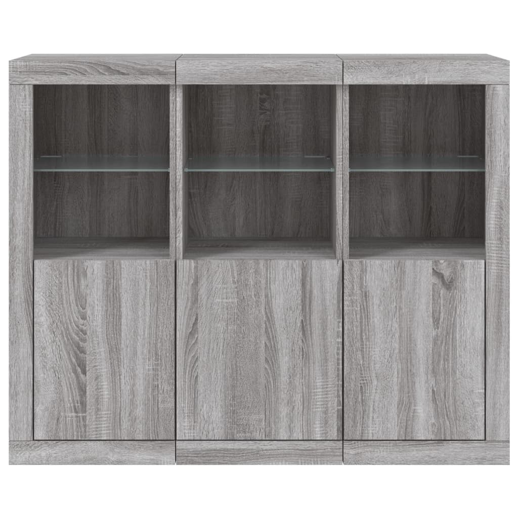 Sideboards mit LED-Leuchten 3 Stk. Grau Sonoma Holzwerkstoff