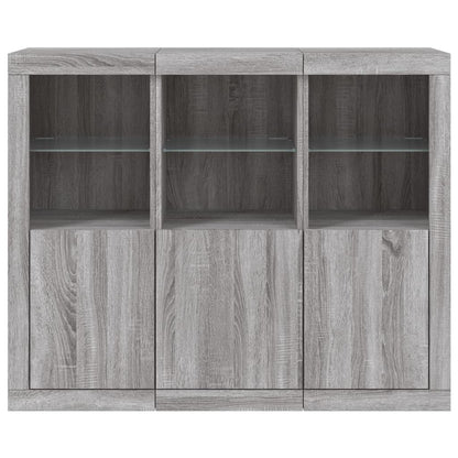 Sideboards mit LED-Leuchten 3 Stk. Grau Sonoma Holzwerkstoff