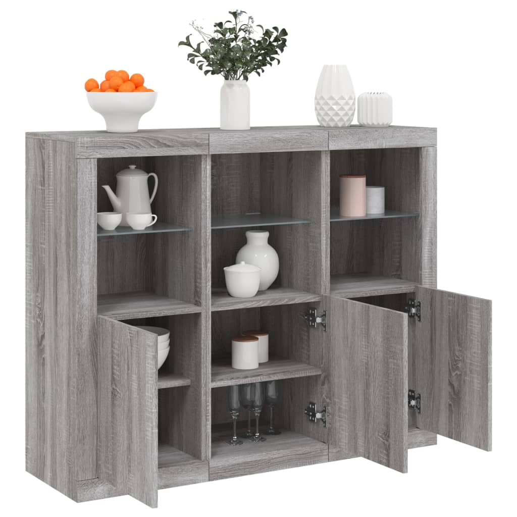 Sideboards mit LED-Leuchten 3 Stk. Grau Sonoma Holzwerkstoff