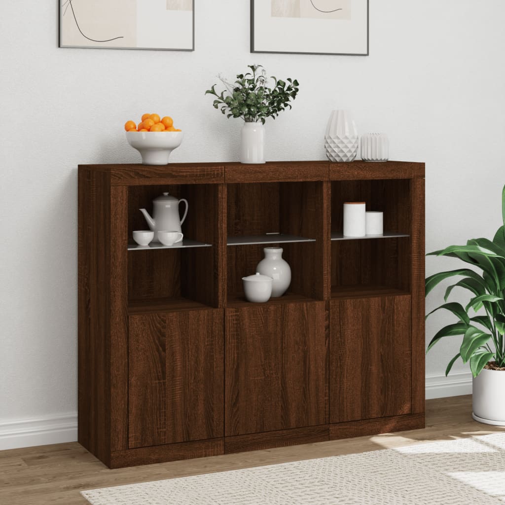 Sideboards mit LED-Leuchten 3 Stk. Braun Eichen-Optik