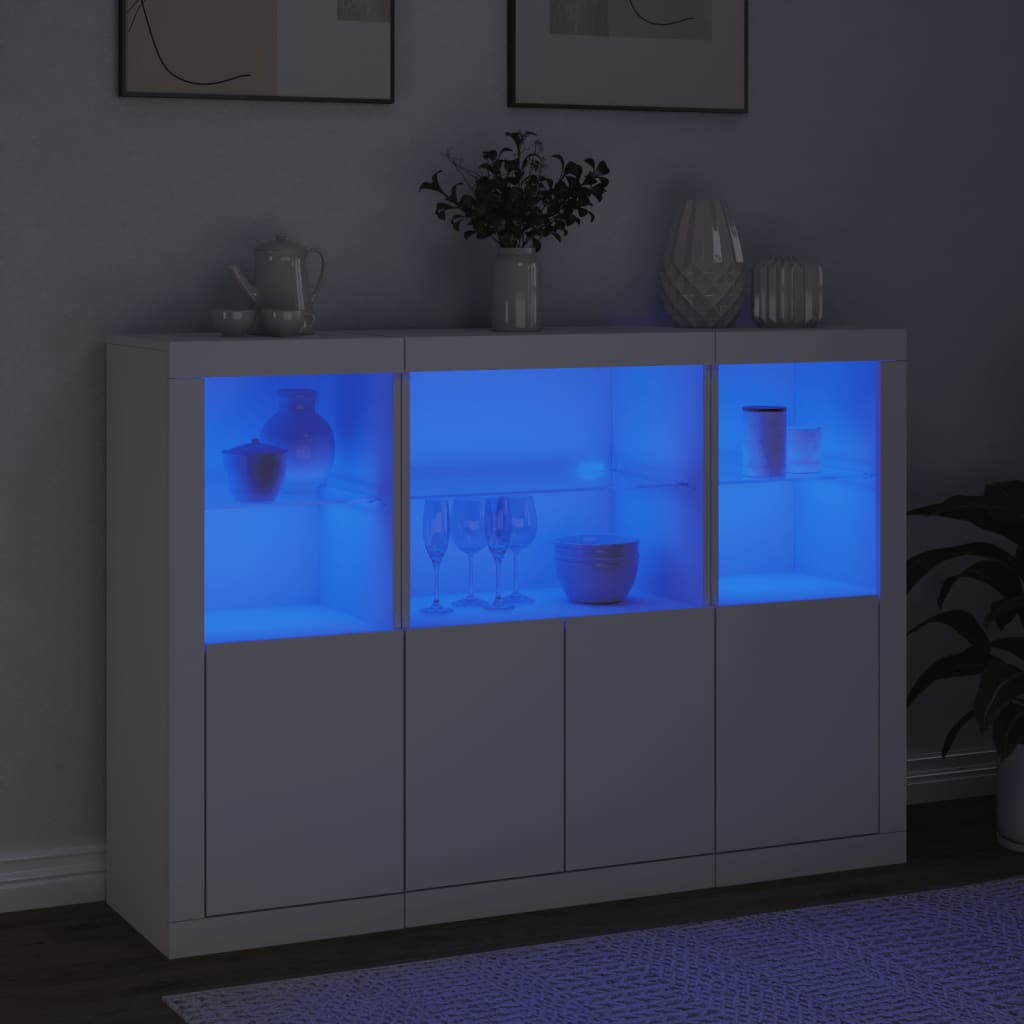 Sideboards mit LED-Leuchten 3 Stk. Weiß Holzwerkstoff