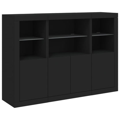 Sideboards mit LED-Leuchten 3 Stk. Schwarz Holzwerkstoff