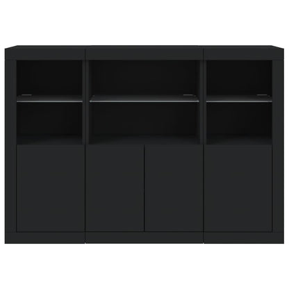 Sideboards mit LED-Leuchten 3 Stk. Schwarz Holzwerkstoff