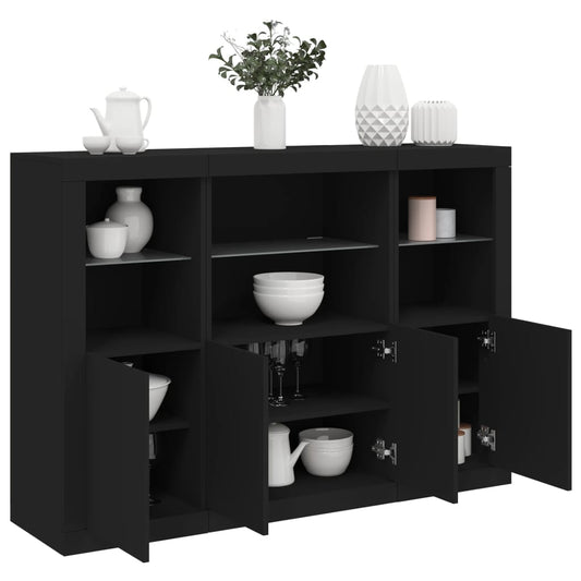 Sideboards mit LED-Leuchten 3 Stk. Schwarz Holzwerkstoff